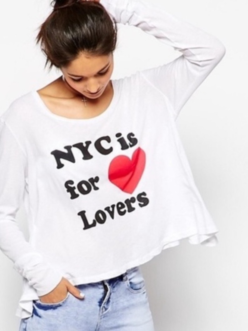 WILDFOX NYC Is For Lovers Oversized Slouchy Cotton Heart Graphic Top S - Picture 2 of 11